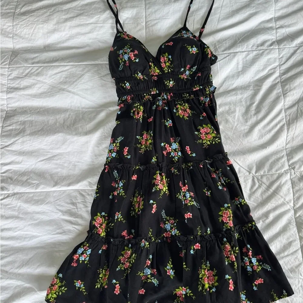 No Boundaries Black Floral Tiered Sundress – Women’s XXS Adjustable Straps - Picture 10 of 11